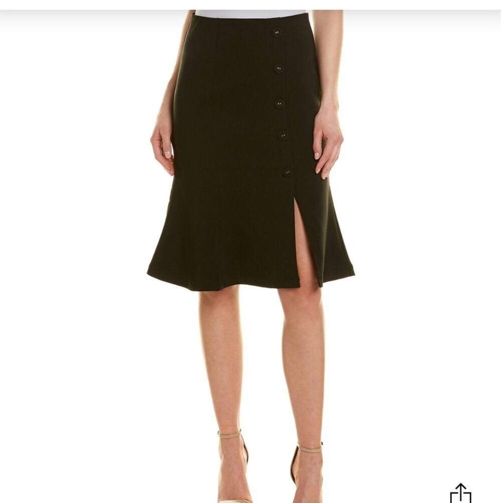 NWT Rene Lion Black Button Front Skirt Career Office Side Vent size XL